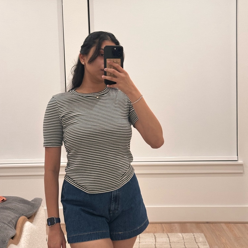 Madewell Black and White Striped Short Sleeve Tee